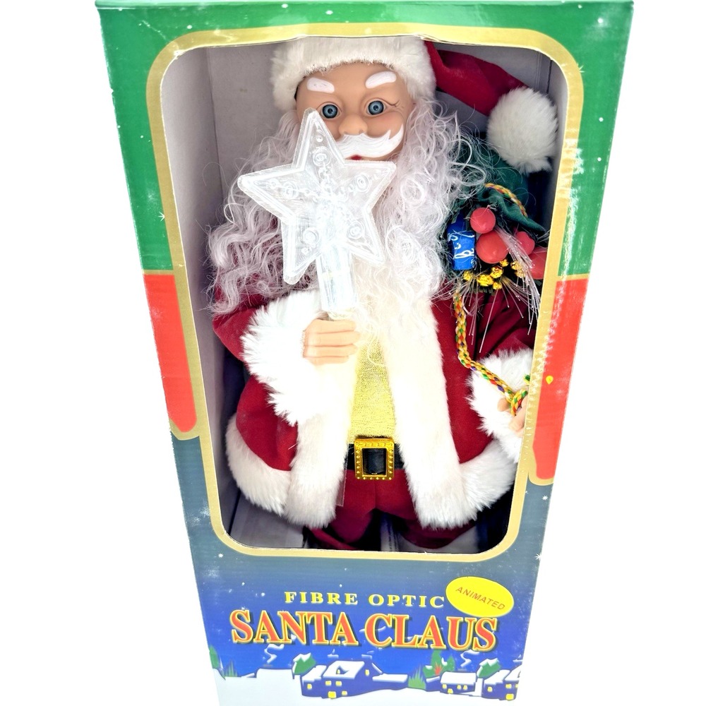 VTG 16" 90's Fibre Optic Animated Santa Claus Christmas Holiday‎ Lighted Decor